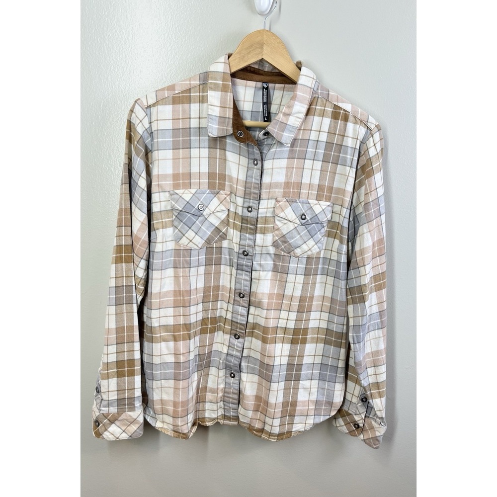 Kuhl Kamila Plaid Shirt size Large 8377 Flannel Long Sleeve Button Front Outdoor